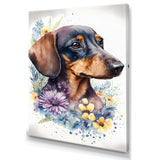 Cute Watercolor Dachshund With Flowers III