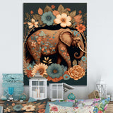 Retro Elephant Surrounded By Flowers I