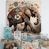 Retro Elephant Surrounded By Flowers II