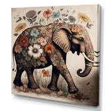 Retro Elephant Surrounded By Flowers II