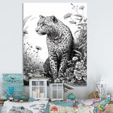 Black And White Leopard In The Jungle Flowers I