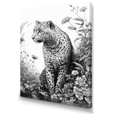 Black And White Leopard In The Jungle Flowers I