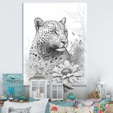 Black And White Leopard In The Jungle Flowers II