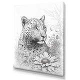 Black And White Leopard In The Jungle Flowers II