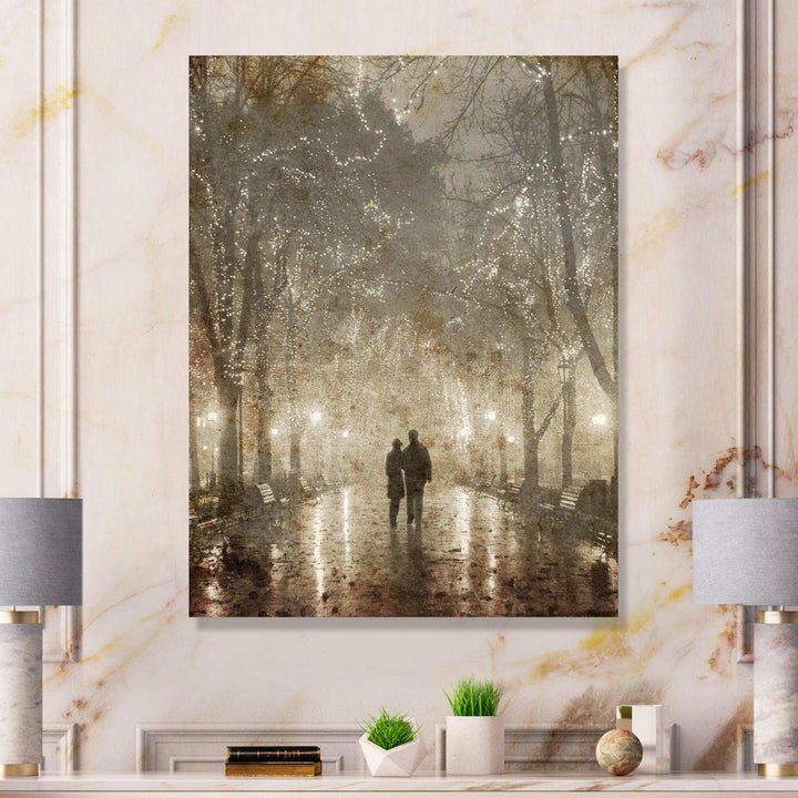 Couple Walking in Night Lights