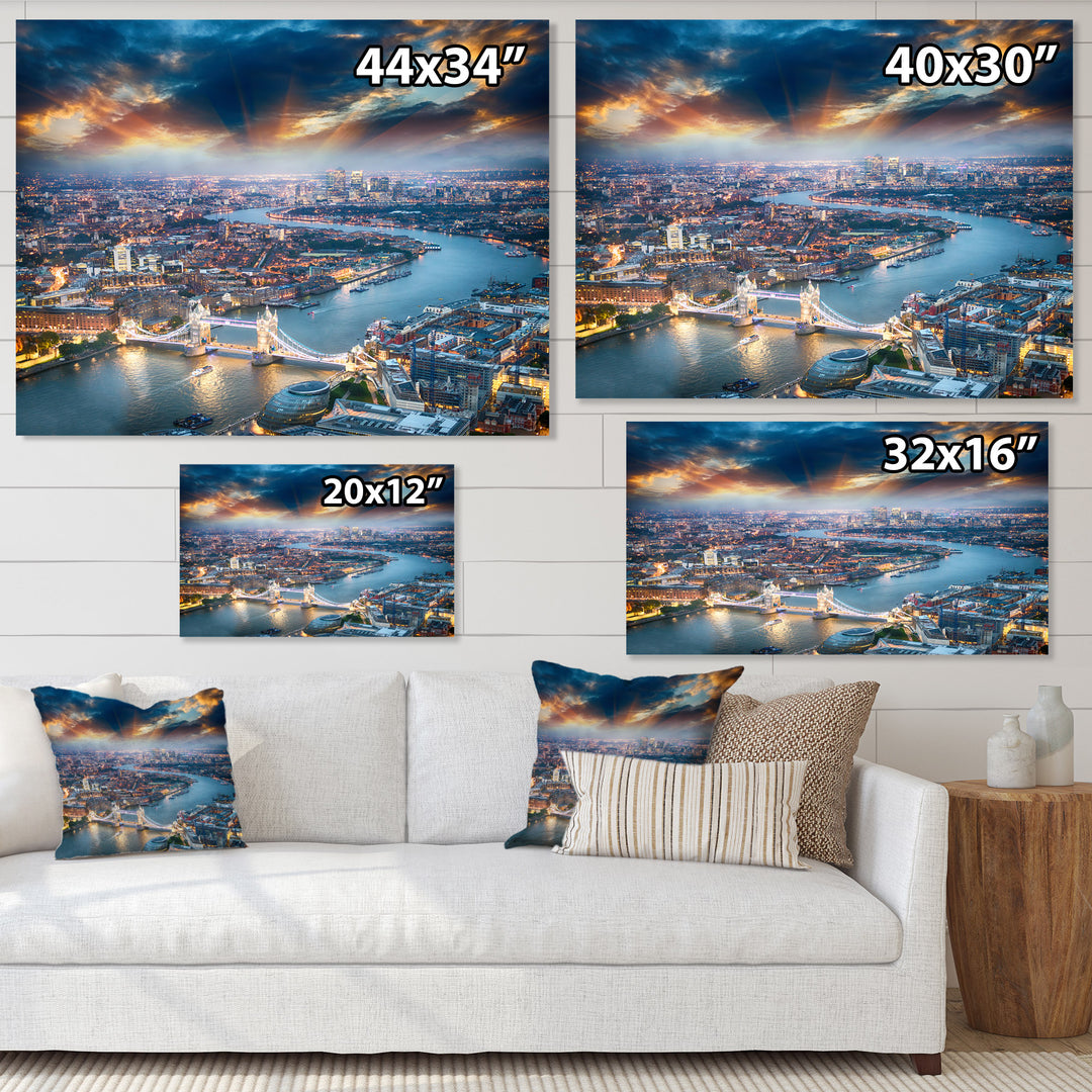 Aerial View of London at Dusk Framed Print Matte White - 1.5" Width