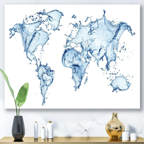 World Map Water Splash - Global Canvas Wall Art