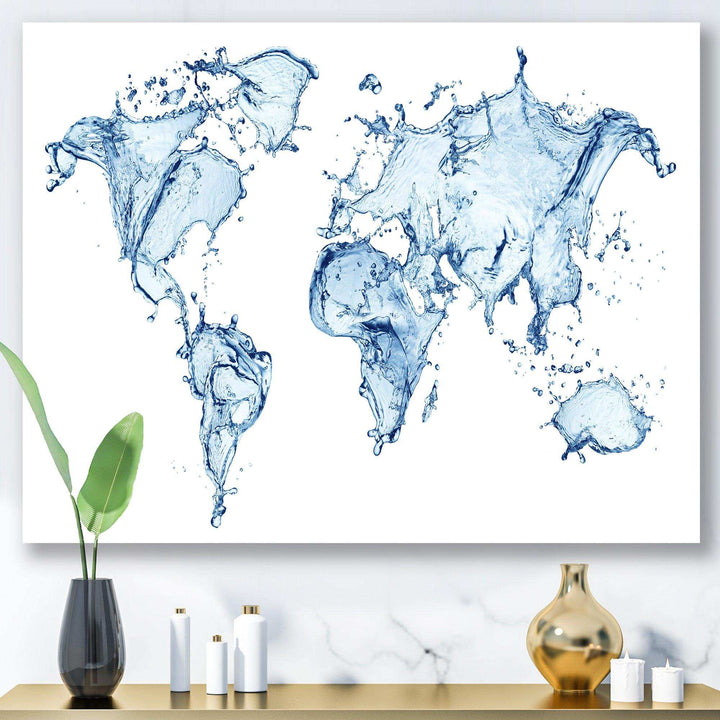 World Map Water Splash - Global Canvas Wall Art