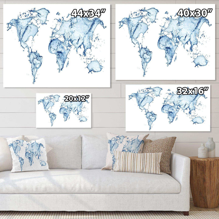 World Map Water Splash - Global Canvas Wall Art
