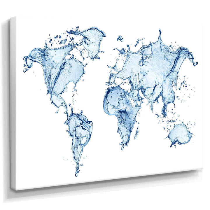 World Map Water Splash - Global Canvas Wall Art