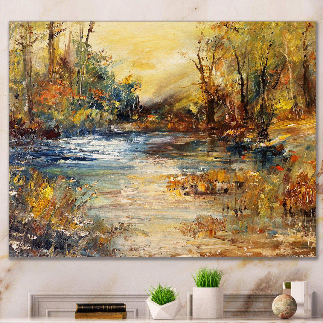 Stream in Forest Oil Painting