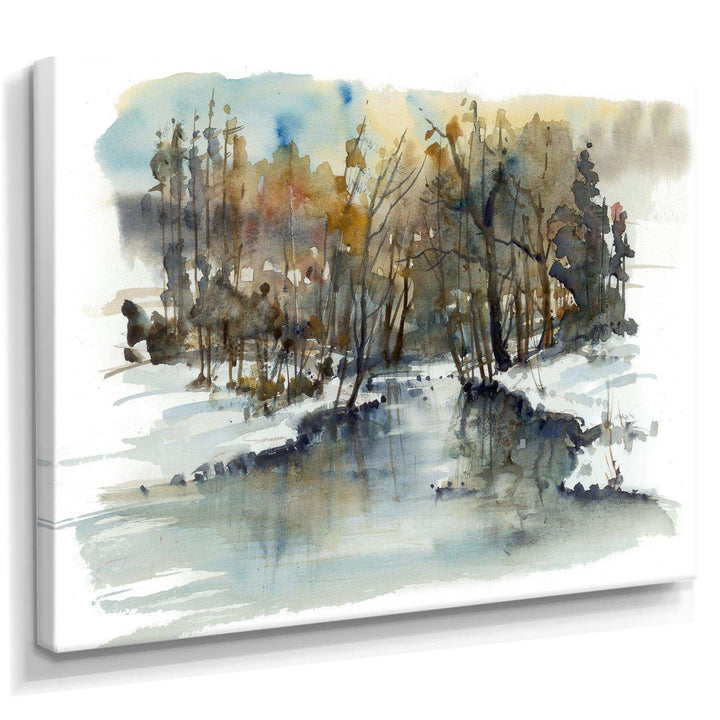River in Woods Watercolor