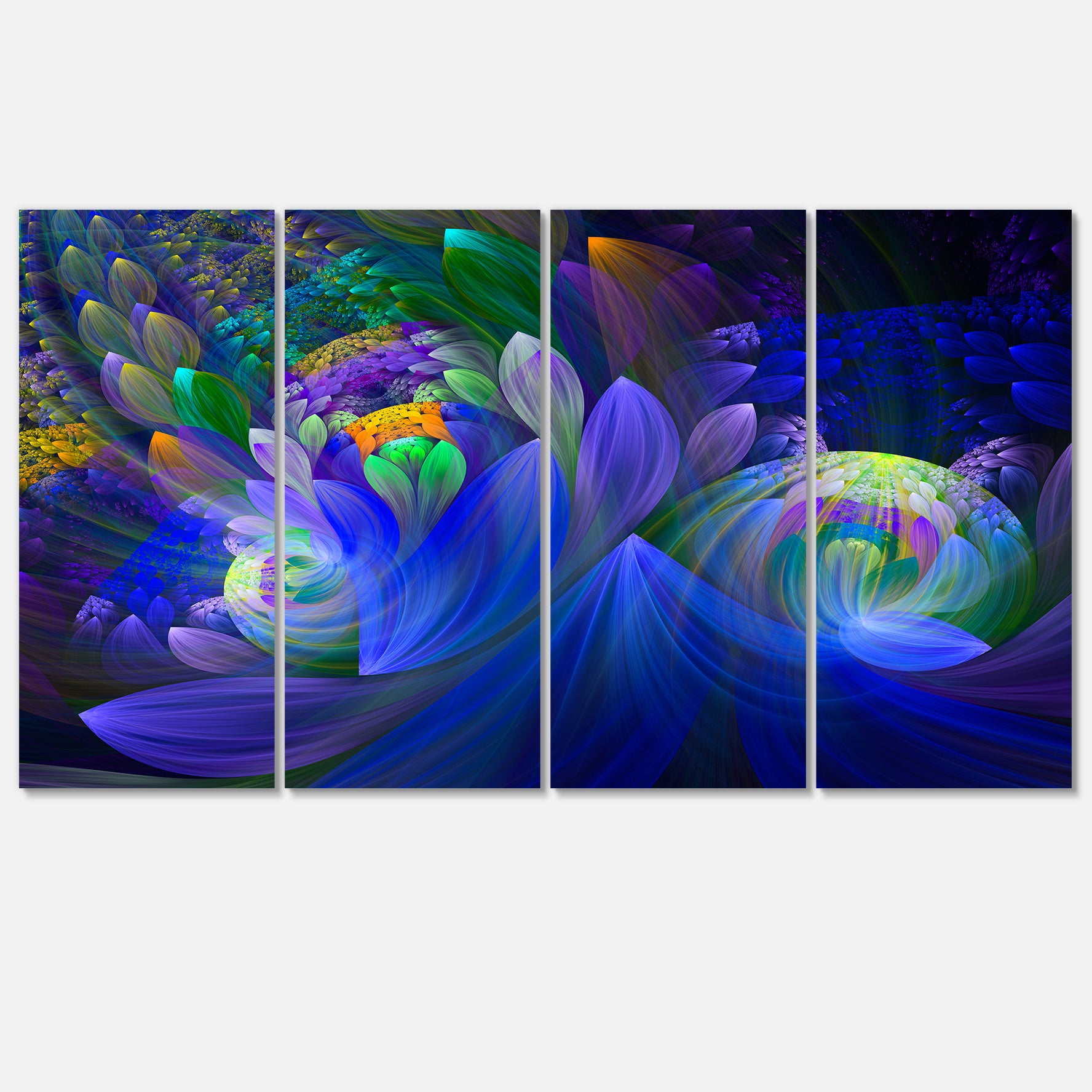 Blue Fractal Flower Bouquet Multi-Panels