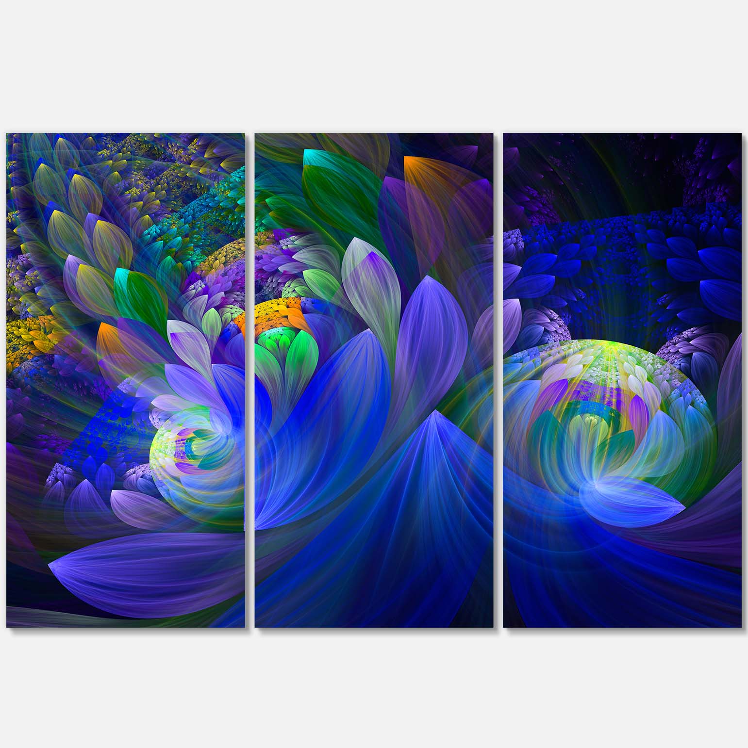 Blue Fractal Flower Bouquet Multi-Panels