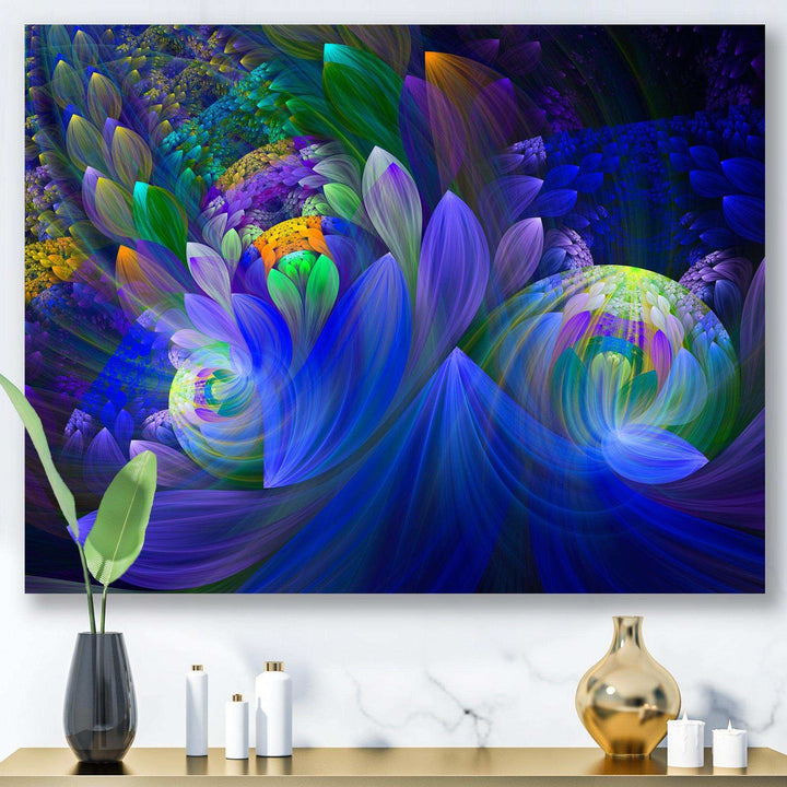 Blue Fractal Flower Bouquet - Modern Canvas Wall Art