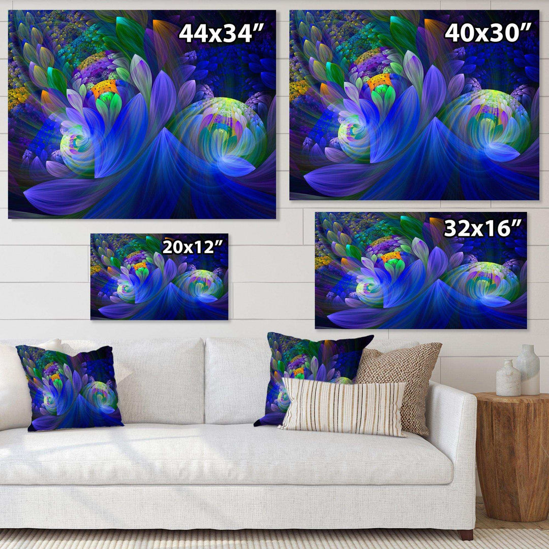 Blue Fractal Flower Bouquet - Modern Canvas Wall Art