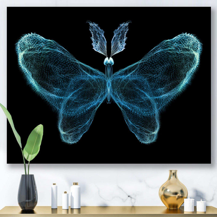 Turquoise Fractal Butterfly in Dark - Modern Living Room Wall Decor