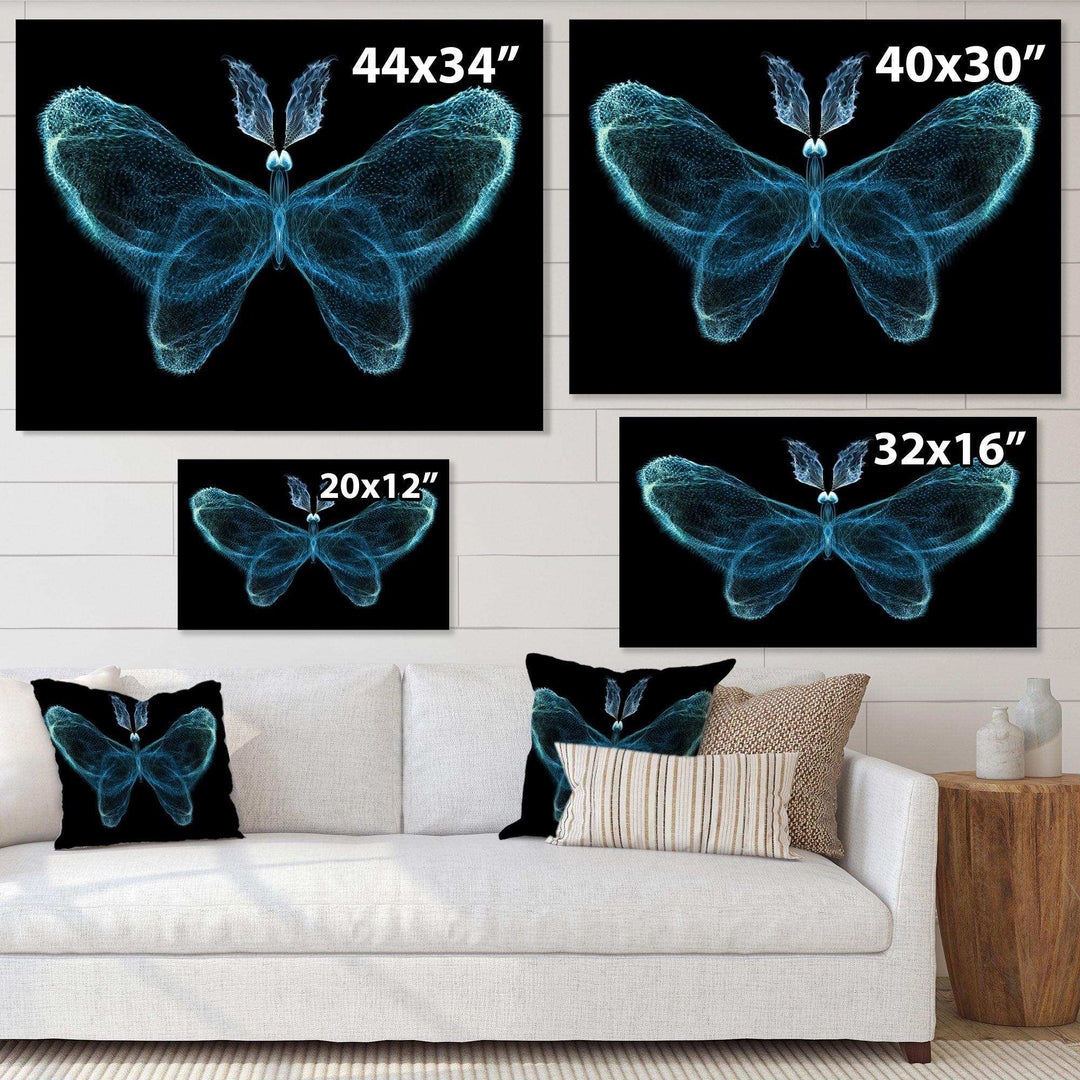 Turquoise Fractal Butterfly in Dark - Modern Living Room Wall Decor