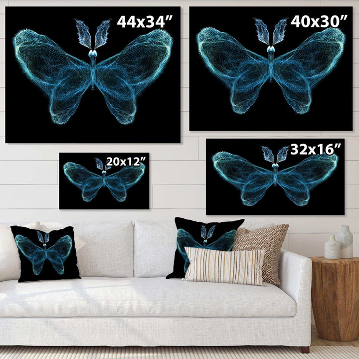 Turquoise Fractal Butterfly in Dark - Modern Living Room Wall Decor