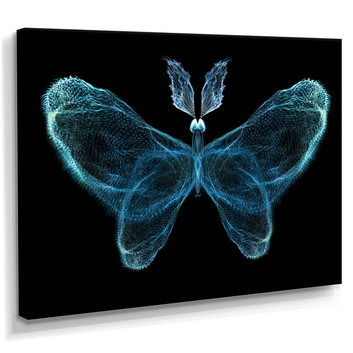 Turquoise Fractal Butterfly in Dark - Modern Living Room Wall Decor