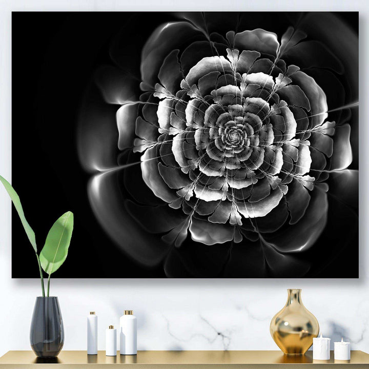 Fractal Silver Rose in Dark - Modern Living Room Wall Decor