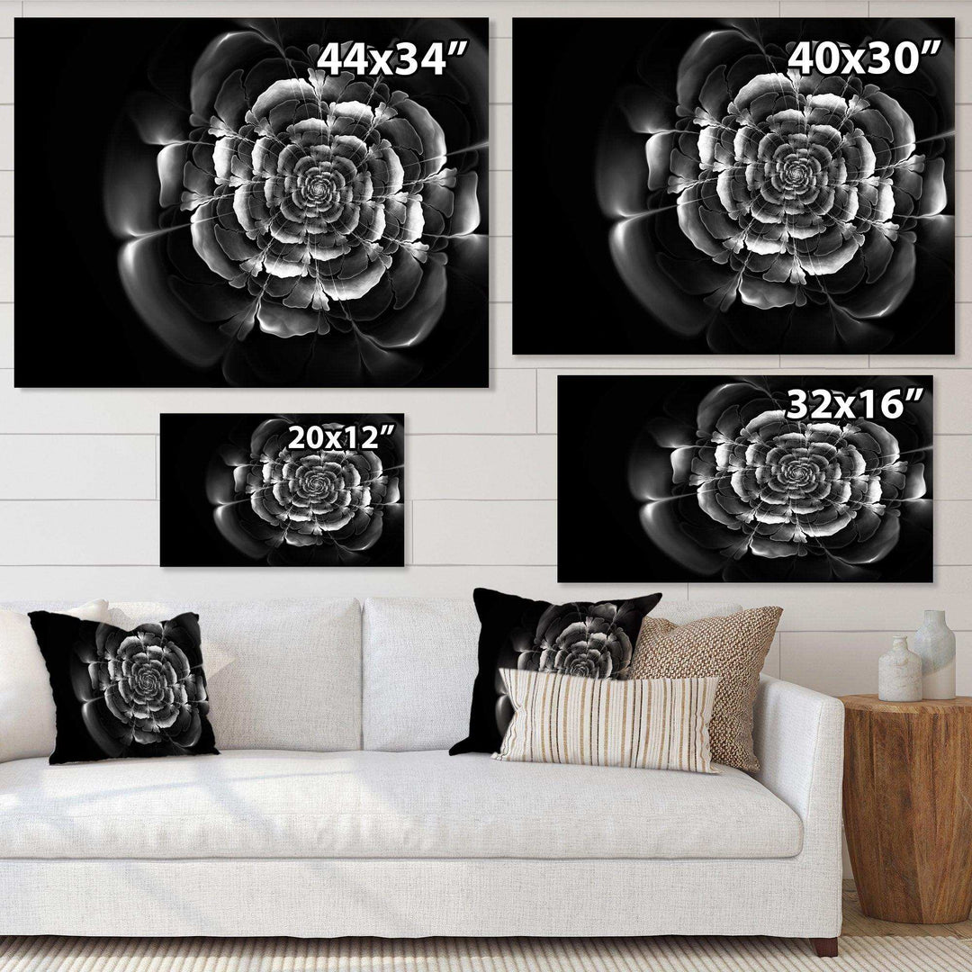 Fractal Silver Rose in Dark - Modern Living Room Wall Decor