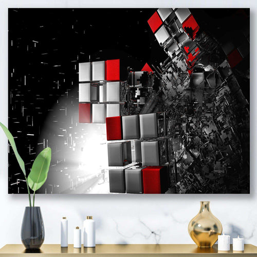 Fractal Red White Cubes - Modern Living Room Wall Decor