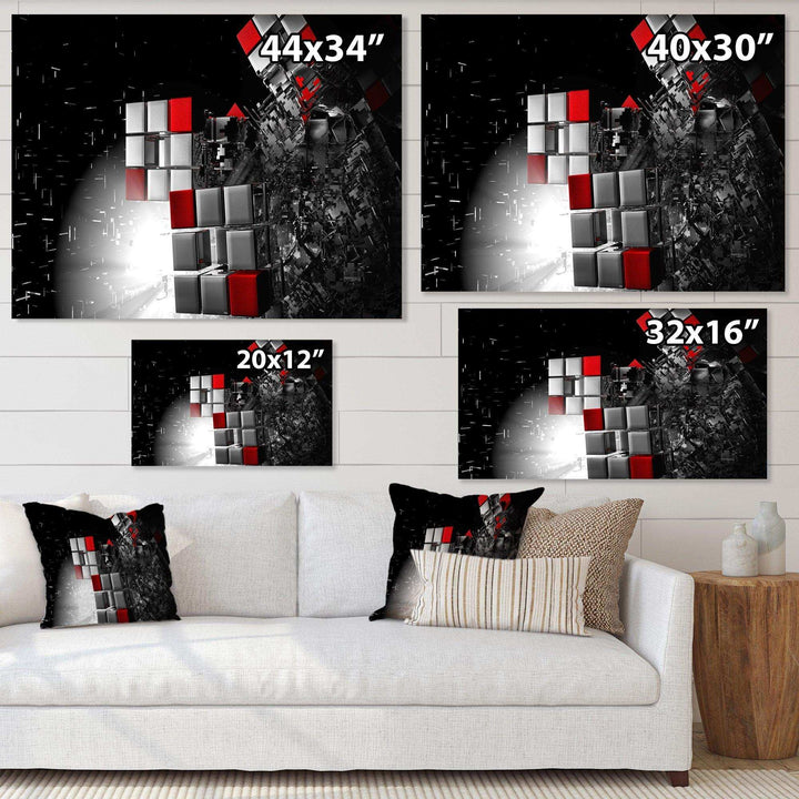 Fractal Red White Cubes - Modern Living Room Wall Decor