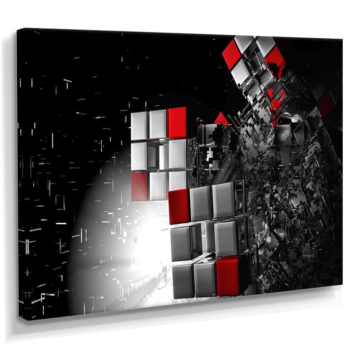 Fractal Red White Cubes - Modern Living Room Wall Decor