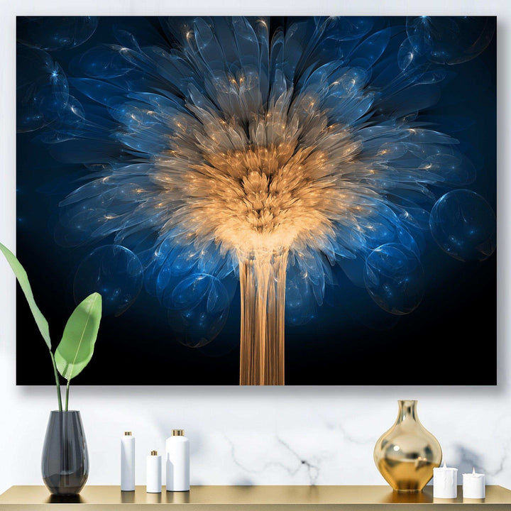 Fractal Blue Dragon Flower - Modern Living Room Wall Decor