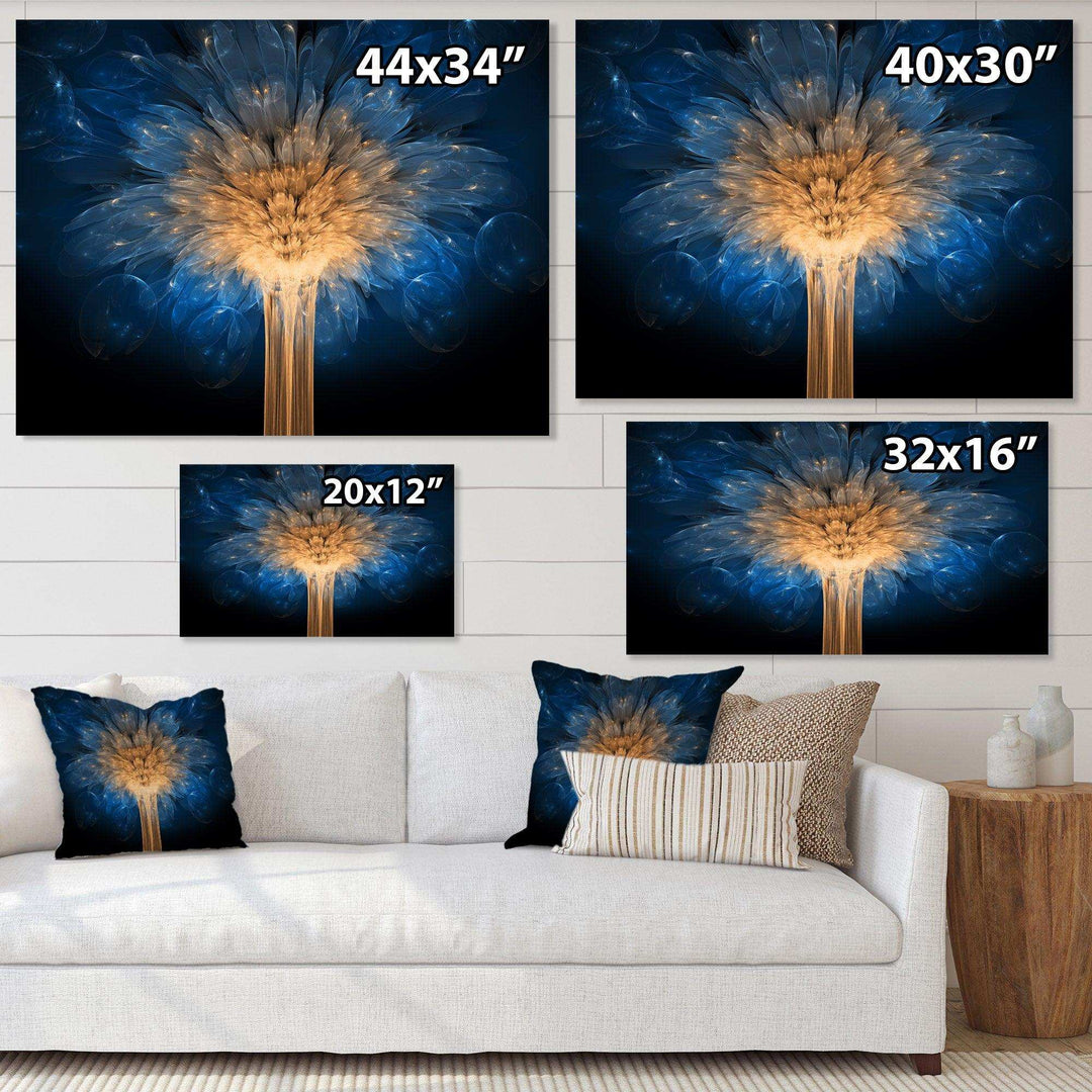 Fractal Blue Dragon Flower - Modern Living Room Wall Decor