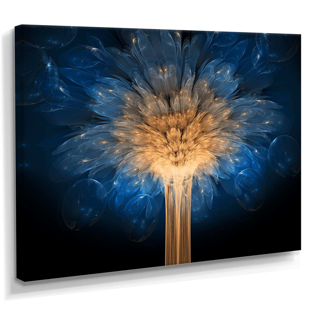 Fractal Blue Dragon Flower - Modern Living Room Wall Decor