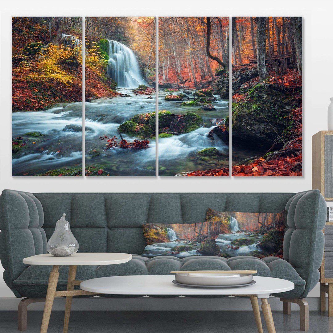 Autumn Mountain Waterfall Long View Multi-Panels