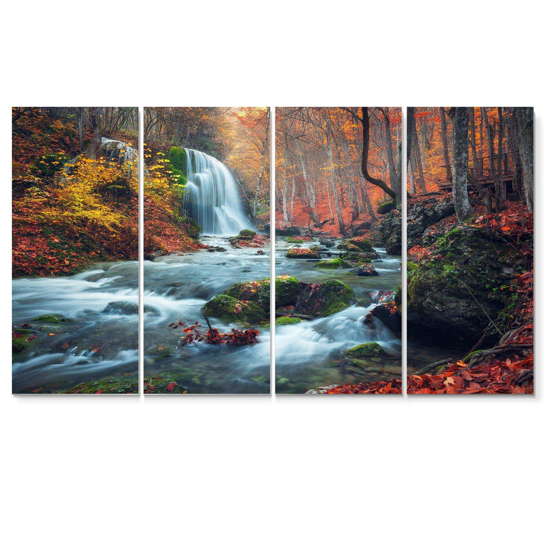 Autumn Mountain Waterfall Long View Multi-Panels