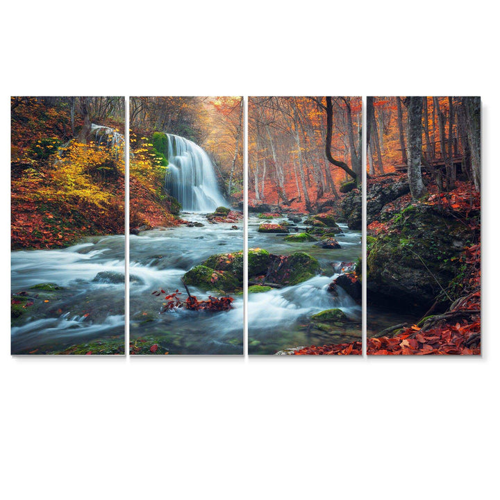 Autumn Mountain Waterfall Long View Multi-Panels