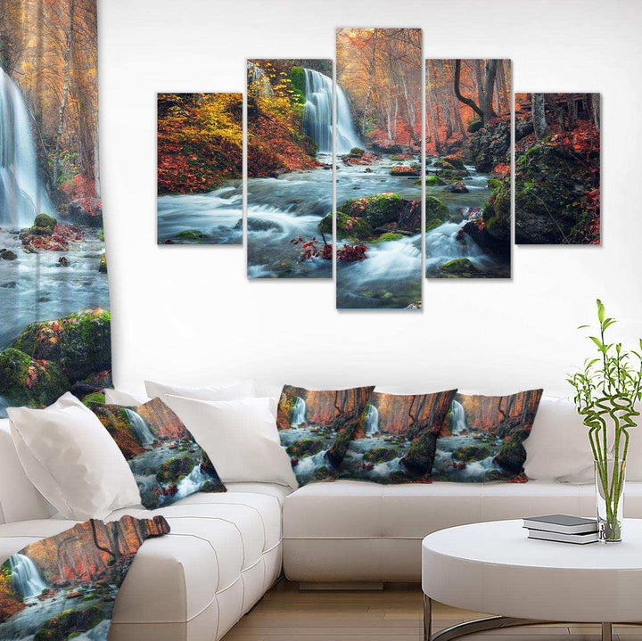 Autumn Mountain Waterfall Long View Multi-Panels
