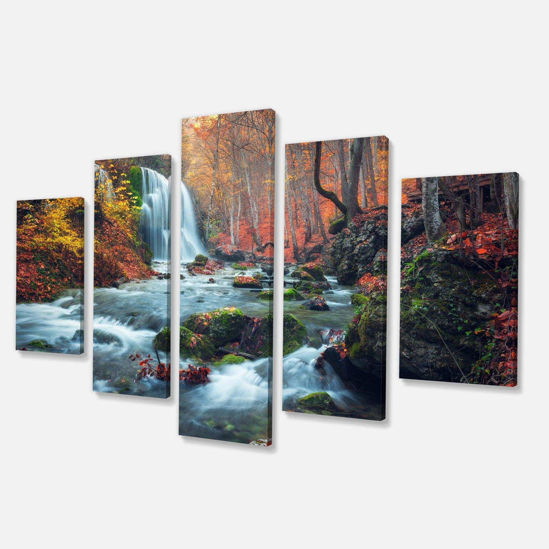 Autumn Mountain Waterfall Long View Multi-Panels