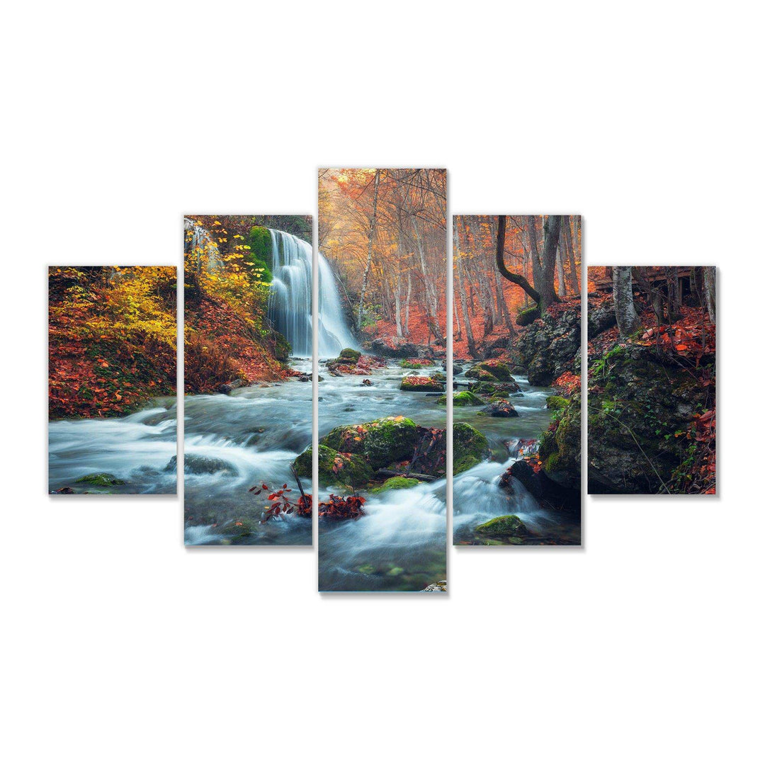 Autumn Mountain Waterfall Long View Multi-Panels