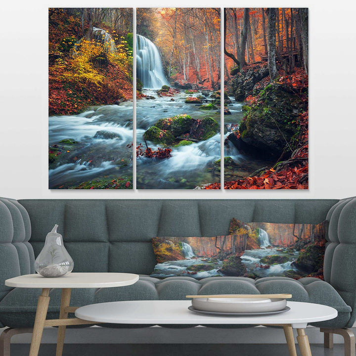 Autumn Mountain Waterfall Long View Multi-Panels