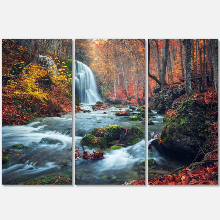 Autumn Mountain Waterfall Long View Multi-Panels