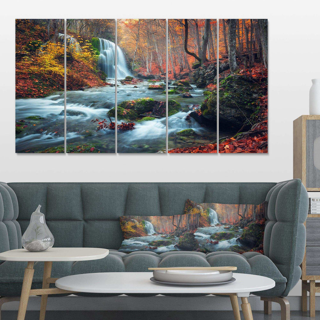 Autumn Mountain Waterfall Long View Multi-Panels