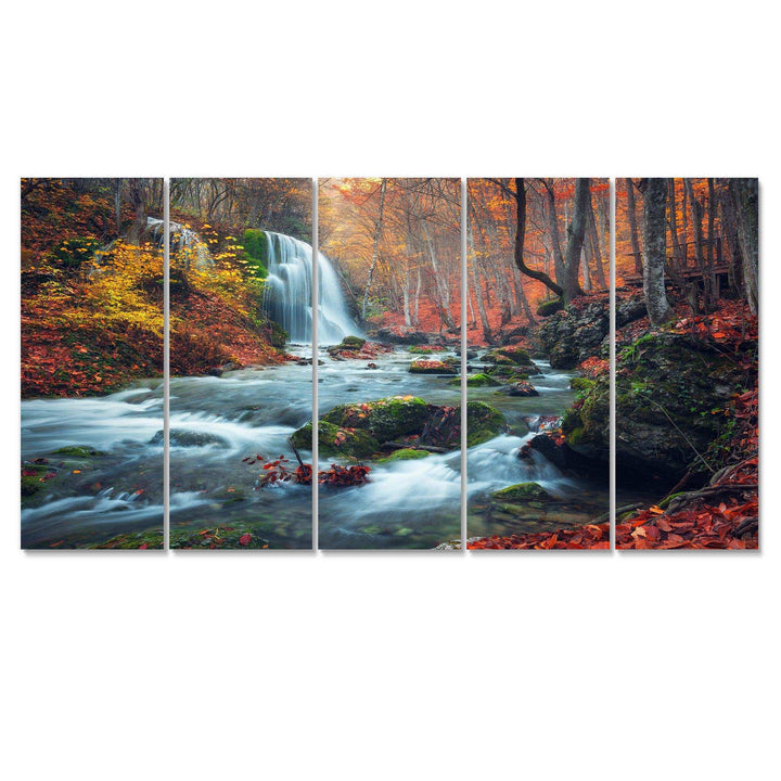 Autumn Mountain Waterfall Long View Multi-Panels