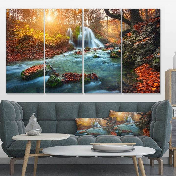 Fast Flowing Fall River in Forest Multi-Panels
