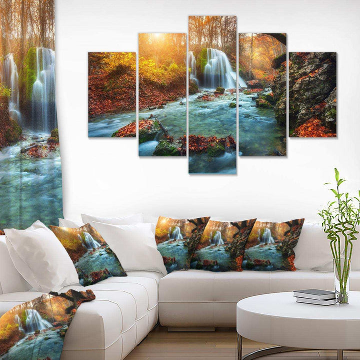 Fast Flowing Fall River in Forest Multi-Panels
