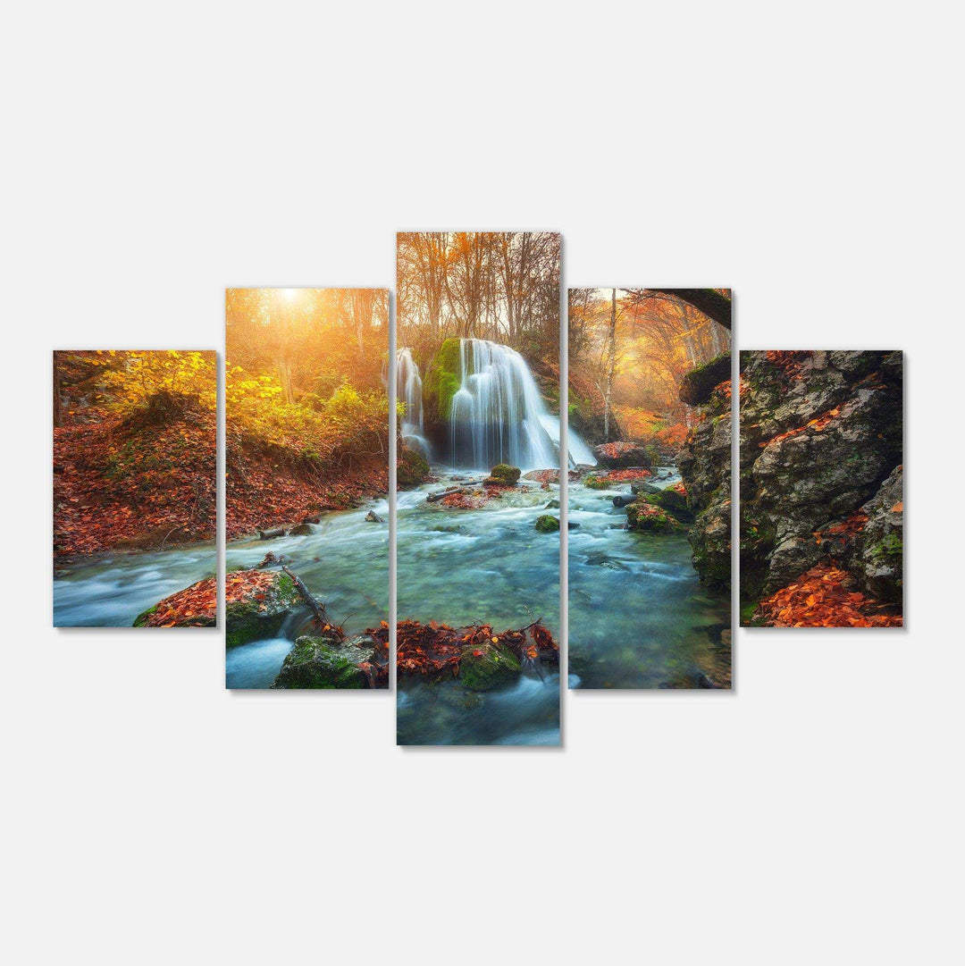 Fast Flowing Fall River in Forest Multi-Panels