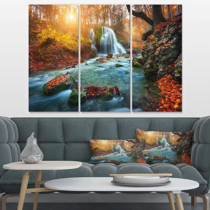Fast Flowing Fall River in Forest Multi-Panels