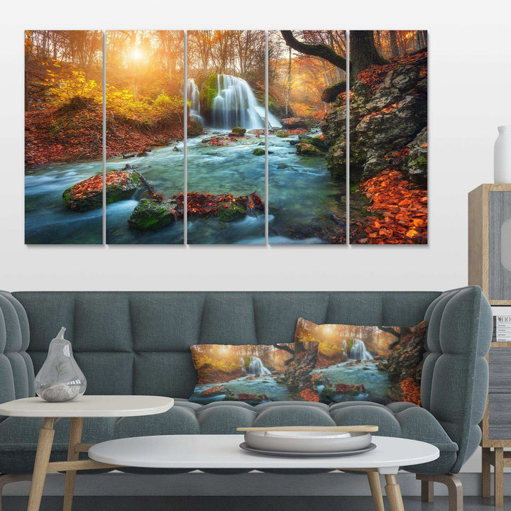 Fast Flowing Fall River in Forest Multi-Panels
