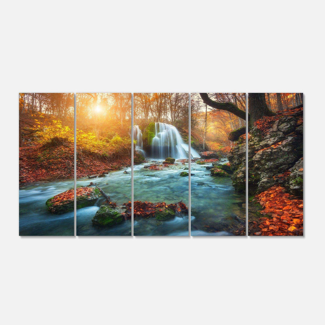 Fast Flowing Fall River in Forest Multi-Panels