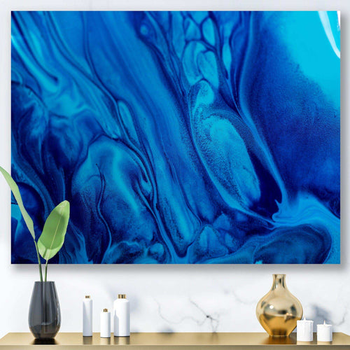 Dark Blue Abstract Acrylic Paint Mix - Modern Canvas Wall Art