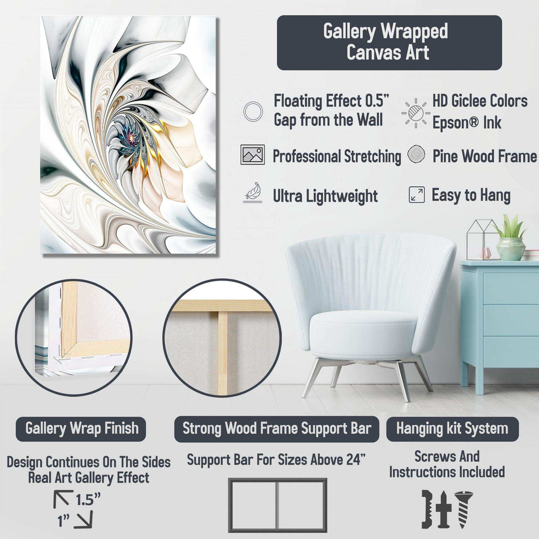 Beige Yellow Whirling Leaves I - Modern Canvas Wall Art